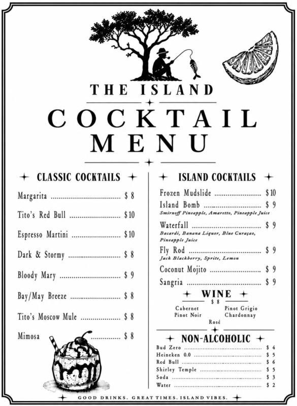 Drink Menu at The Island